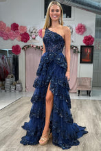 Livia |Sheath One Shoulder Tiered Lace Long Prom Dress