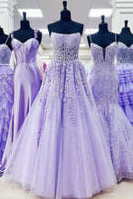 Nell | Aqua Blue Appliques Strapless A-Line Long Prom Dress