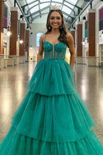 Tiered Ruffle Sequin-Embroidery Corset Long Prom Gown