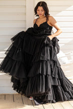 Tiered Ruffle Appliques Corset Long Prom Dress with Spaghetti Straps