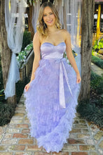 Lavender Sweetheart Bow Belt Ruffle Maxi Dress