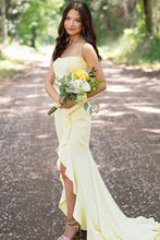 Sophianne | Yellow Spaghetti Straps Mermaid Satin Formal Prom Dress