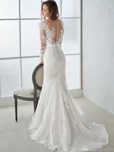 Wedding Dresses V Neck  Lace Tulle Long Sleeve Country Illusion Sleeve