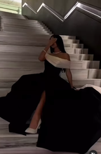 Luxury Black And White Satin Prom Dresses With Removable Tail Custom Made Cocktail Party Evening Dress Y5025