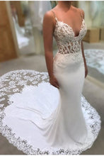 Glamorous Spaghetti-Straps Lace Wedding Dress Mermaid Bridal Gowns,MW290