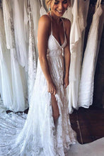 Charming Ivory Lace Floor Length V Neck Long Wedding Dresses on Line, MW237