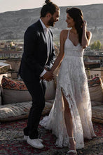 Charming Ivory Lace Floor Length V Neck Long Wedding Dresses on Line, MW237