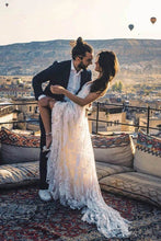 Charming Ivory Boho Lace Bohemian Long Beach Wedding Dresses Bridal Dress, MW263