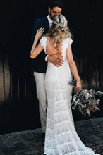 Lace Boho Mermaid Backless Cap Sleeve Bohemian Wedding Dresses ,MW265
