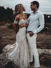 Sweetheart Neck Lace Beach Ivory Rustic Boho Wedding Dresses,MW267
