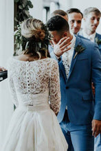 Cheap 3/4 Sleeve Lace Ivory Chiffon Rustic Two Piece Wedding Dress,MW273