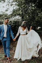 Cheap 3/4 Sleeve Lace Ivory Chiffon Rustic Two Piece Wedding Dress,MW273