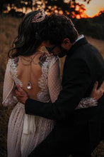Lace Polka Dot Boho with Sleeves Bohemian Wedding Dress,MW274