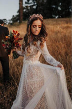 Lace Polka Dot Boho with Sleeves Bohemian Wedding Dress,MW274