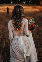 Lace Polka Dot Boho with Sleeves Bohemian Wedding Dress,MW274