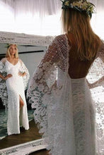 Sheath Boho Batwing Sleeve Lace Rustic Ivory Wedding Dresses ,MW276