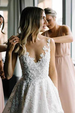 See Through Vintage Lace Illusion Neck Wedding Gowns,MW278