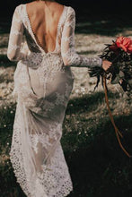 Sheath Backless Lace Long Sleeve Ivory Applique Country Wedding Dress,MW280