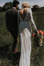 Sheath Backless Lace Long Sleeve Ivory Applique Country Wedding Dress,MW280