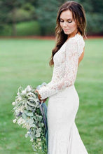 Mermaid Ivory Backless Long Sleeve Lace Wedding Dresses ,MW283