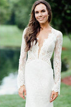 Mermaid Ivory Backless Long Sleeve Lace Wedding Dresses ,MW283