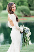 Mermaid Ivory Backless Long Sleeve Lace Wedding Dresses ,MW283