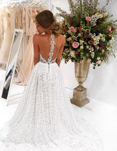 Chic Sparkly Bateau A-line Sexy Long Lace Wedding Dress Sweep Train, MW285