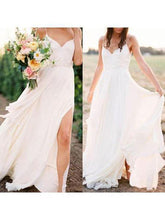 Simple Spaghetti Strap Summer Cheap Wedding Dresses with Slit, MW286