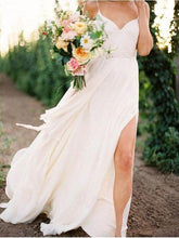 Simple Spaghetti Strap Summer Cheap Wedding Dresses with Slit, MW286