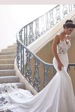 Glamorous Spaghetti-Straps Lace Wedding Dress Mermaid Bridal Gowns,MW290