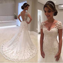 Gorgeous Long Mermaid Lace Cap Sleeves Wedding Dress, Wedding Gown, MW292