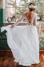 Romantic Boho Long Sleeve Beach Lace Backless Wedding Dress,MW294