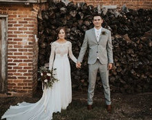 Romantic Boho Long Sleeve Beach Lace Backless Wedding Dress,MW294