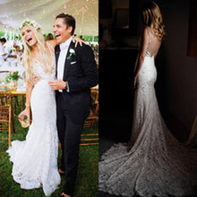 Simple Ivory Lace Country Wedding Dresses V-Neck Mermaid Wedding Dress,MW296
