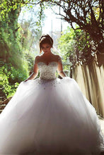 Vintage Long Sleeve Beadings Ball Gown Tulle Wedding Dress,MW297