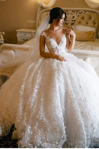 Floral Lace Wedding Dresses Vintage Ball Gown Wedding Dress, MW307