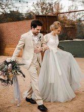 Short Sleeve Lace and Tulle Silver Country Wedding Dresses with Sash, MW308