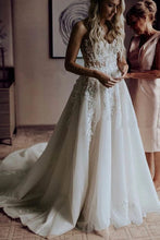 A-Line Sweetheart Sweep Train Wedding Dress with Appliques Beading, MW309