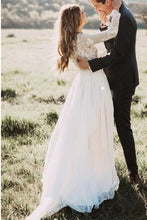 Rustic Long Sleeve Weding Dresses Lace Appliqued Ivory Beach Wedding Dress,MW315