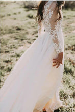 Rustic Long Sleeve Weding Dresses Lace Appliqued Ivory Beach Wedding Dress,MW315