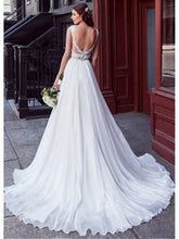 Charming Tulle V-neck A-line Wedding Dress With Beaded Lace Appliquess,MW318