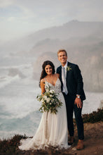 Spaghetti Strap Beaded Wedding Dress Ivory Chiffon Rustic Wedding Dress,MW328