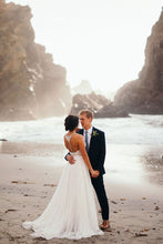 Spaghetti Strap Beaded Wedding Dress Ivory Chiffon Rustic Wedding Dress,MW328