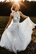 Chiffon A-Line Halter Sleeveless Long Beach Wedding Dress with Lace,MW336