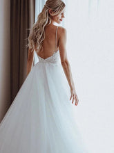 Spaghetti Straps Shining Tulle Beaded Appliqued A-line Wedding Dresses,MW338