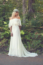 A-line Off the Shoulder Bohemian Lace Chiffon Ivory Summer Beach Wedding Dresses,MW344