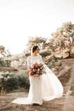 Illusion Neckline Ivory Lave Wedding Dress Long Sleeves Sheath Bridal Dress,MW350