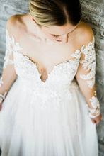 Off the Shoulder Long Sleeves Sweep Train Long Wedding Dress Bridal Gown,MW352