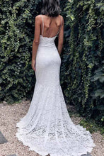 Spaghetti Straps Mermaid All Over Lace Sleeveless White Wedding Dress,MW354