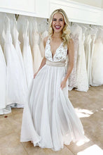 Elegant Tulle Criss Cross Deep V-Neck Wedding Dress with Waistband,MW355